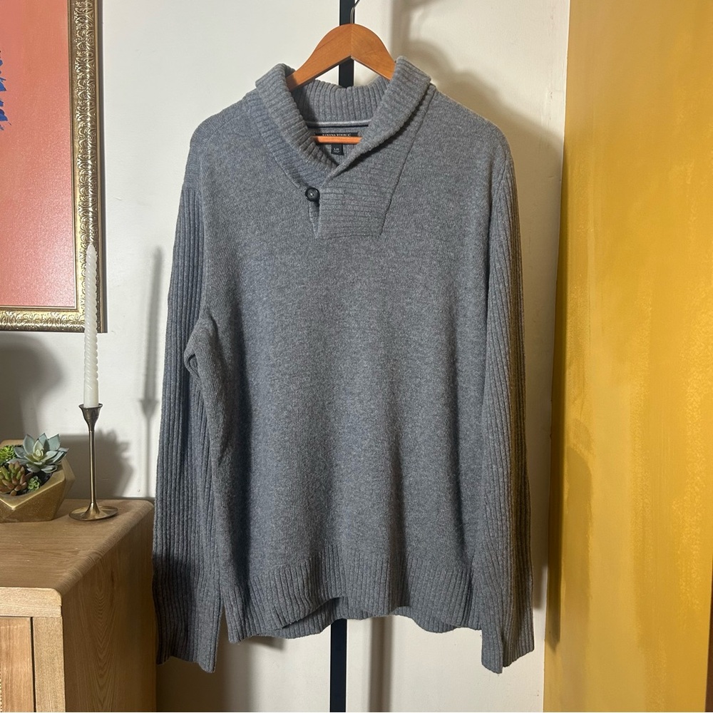 Banana Republic Men's Wool Italian Yarn Shawl Collar Sweater Ribbed Gray Size L